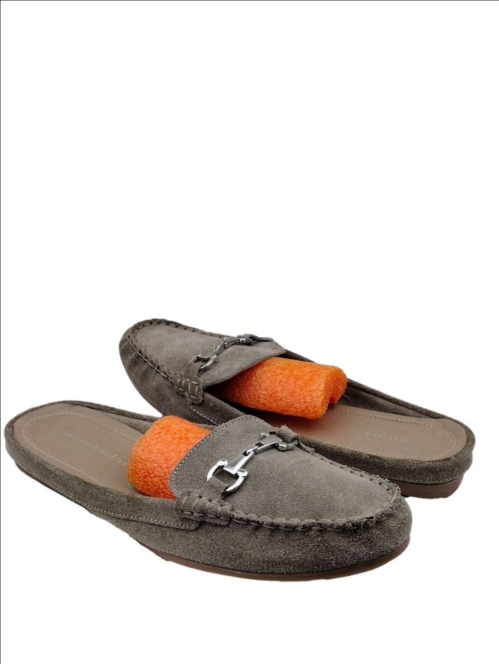 Mercer & Madison Grey Suede Leather Horsebit Buckle Upper Flat Loafer Shoe